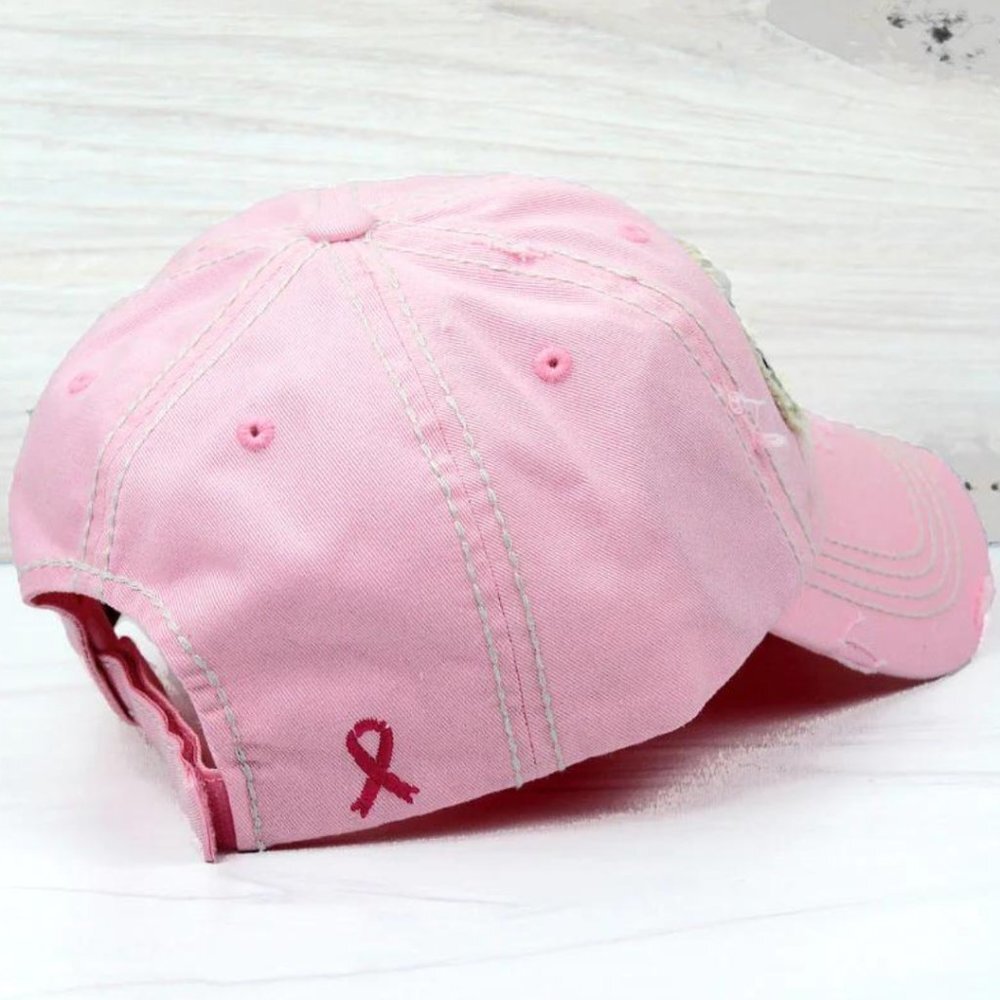 KBETHOS Pink Believe‎ Breast Cancer Ribbon Distressed Baseball Cap Hat NWT - Picture 4 of 4